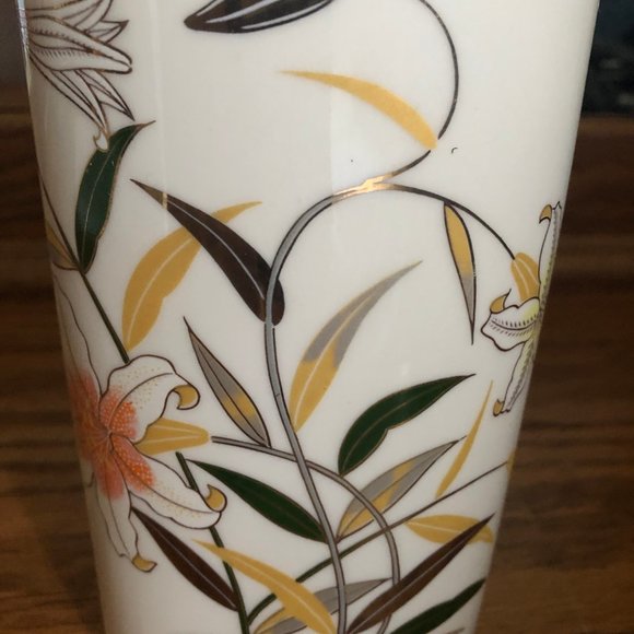 Vintage Japanese Otagiri Porcelain Vase jar brush holder w flowers - Picture 2 of 6